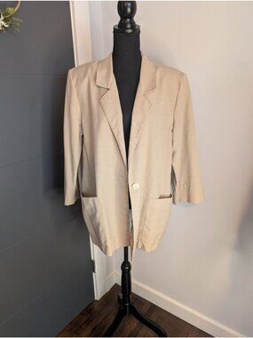 Vintage Modern Essentials‎ Oversized Beige Blazer Jacket Womens Large